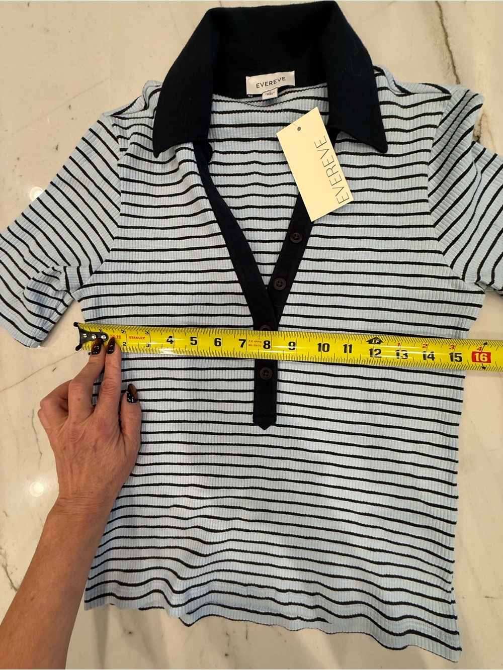 Evereve Light Blue & Black Striped Short-Sleeve Button Down - Picture 3 of 5